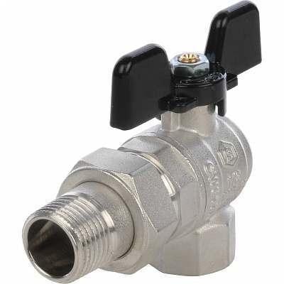 Кран шаровой с американкой угловой ВР-HР ручка бабочка 1/2" (Stout)