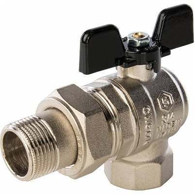 Кран шаровой с американкой угловой ВР-HР ручка бабочка 3/4" (Stout)