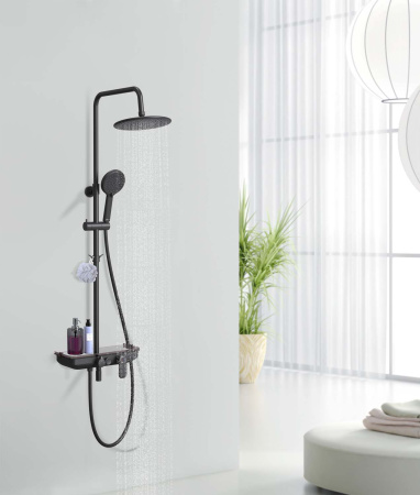 Смеситель Lemark Tropic LM7012BL для ванны и душа с верхней душ.лейкой "Тропический дождь", черный