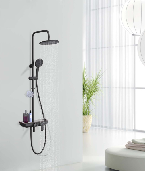 Смеситель Lemark Tropic LM7012BL для ванны и душа с верхней душ.лейкой "Тропический дождь", черный