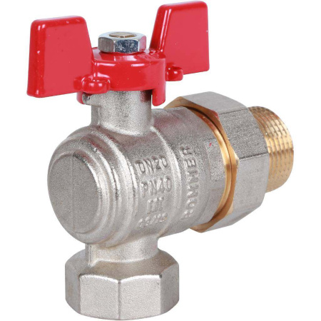 Шаровой кран угловой с американкой 3/4" ВН/НР, ручка бабочка (Rommer)