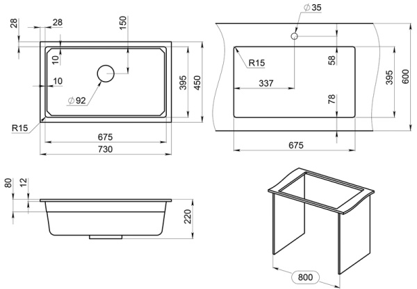 Кухонная мойка Granula KS-7303U шварц