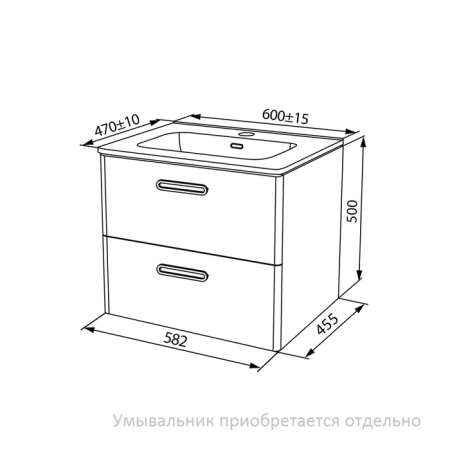 Тумба подвесная, белая, 60 см, Brick,  IDDIS, BRI60W0i95. Подходит умывальник: 0106000i28