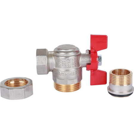 Шаровой кран угловой с американкой 3/4" ВН/НР, ручка бабочка (Rommer)