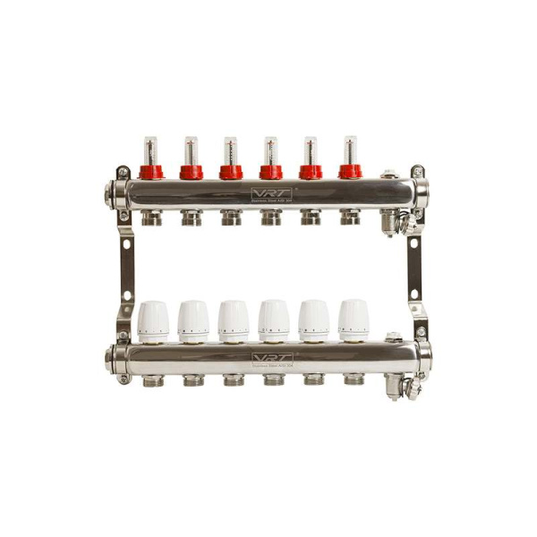 Коллекторная группа VRT® 1" х 3/4'' (евроконус) 6 вых, c расходомерами