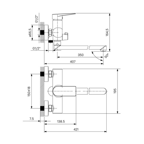 Смеситель для ванны с длинным изливом, Bridge, IDDIS, BRDSB02i10WA