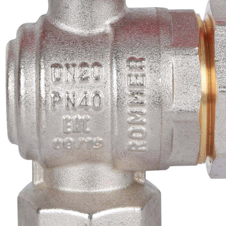 Шаровой кран угловой с американкой 3/4" ВН/НР, ручка бабочка (Rommer)