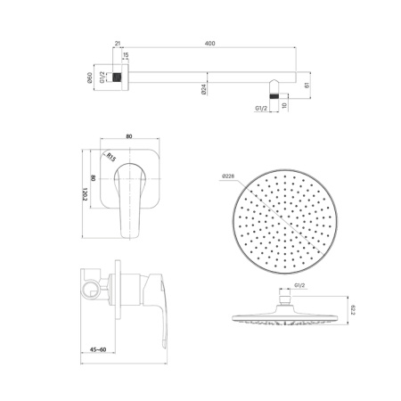 Душевая система с тропическим душем, матовый черный, Optima Home, IDDIS, OPHBL01i66