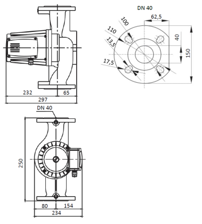 Циркуляционный насос для отопления Shinhoo BASIC 40-16SF 3x380V, 16.5 м³/ч, напор 17.2 м