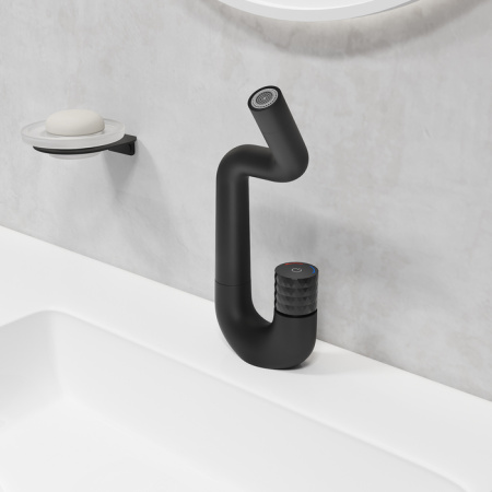 Смеситель для умывальника с управлением Push Control, черный матовый, Twist, IDDIS, TWIBLBTi01
