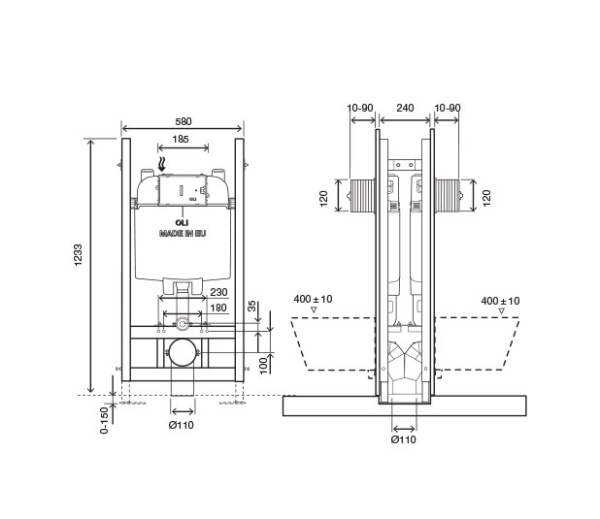 Инсталляция OLI 74 PLUS (580*1233*240) механическая, двойная самонесущая система