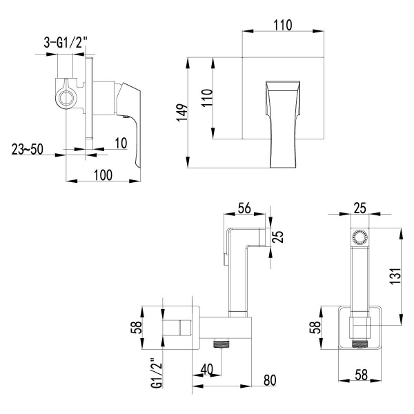 Смеситель Lemark Unit LM4519C с гигиеническим душем встраиваемый, хром