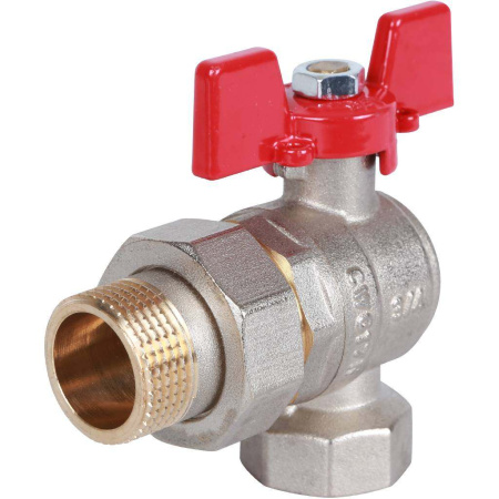Шаровой кран угловой с американкой 3/4" ВН/НР, ручка бабочка (Rommer)