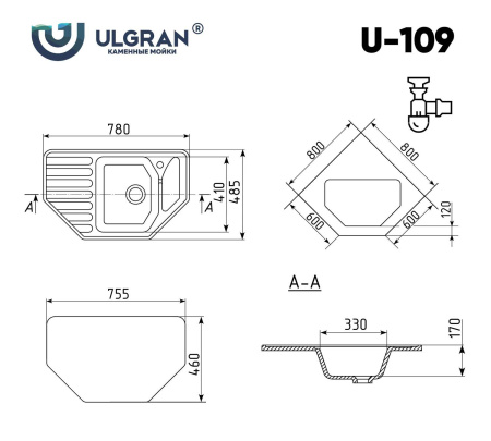 Мойка кухонная Ulgran U-109-342, графит