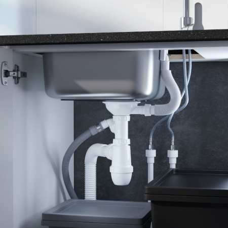 Сифон для мойки с выпуском 3 1/2 с переливом и отводом, Kitchen Line, IDDIS, S11UPS0i84