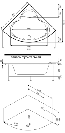 Акриловая ванна Bas Хатива 143x143 на каркасе