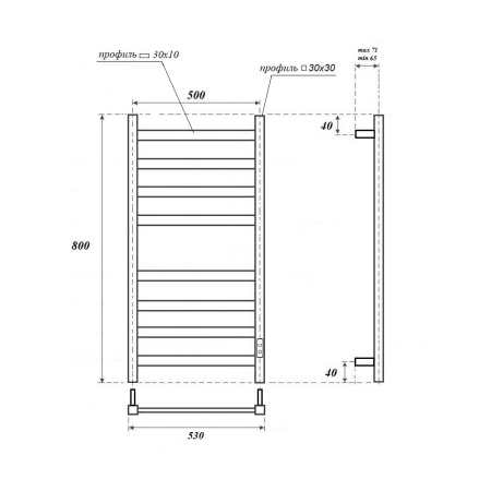 Полотенцесушитель электрический Point Меркурий PN83858B П8 500x800, диммер справа, черный