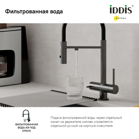 Смеситель для кухни с фильтром и гибким изливом, графит, Ace, IDDIS, ACEGMFFi05