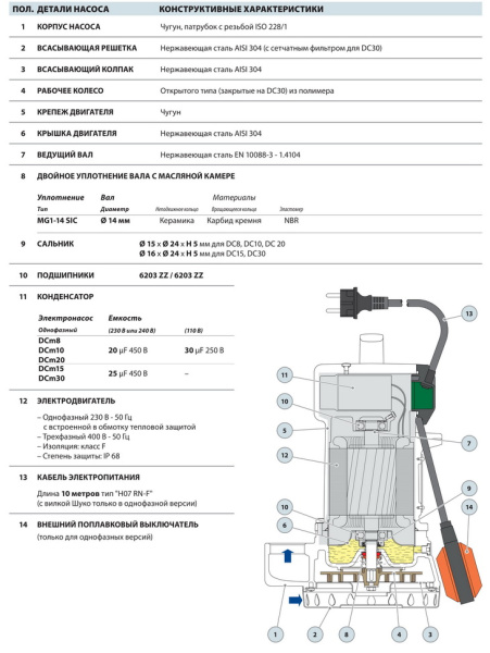 Дренажный насос Pedrollo DCm 30-N (каб. 10м)