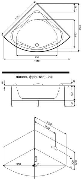 Акриловая ванна Bas Риола 135х135 на каркасе