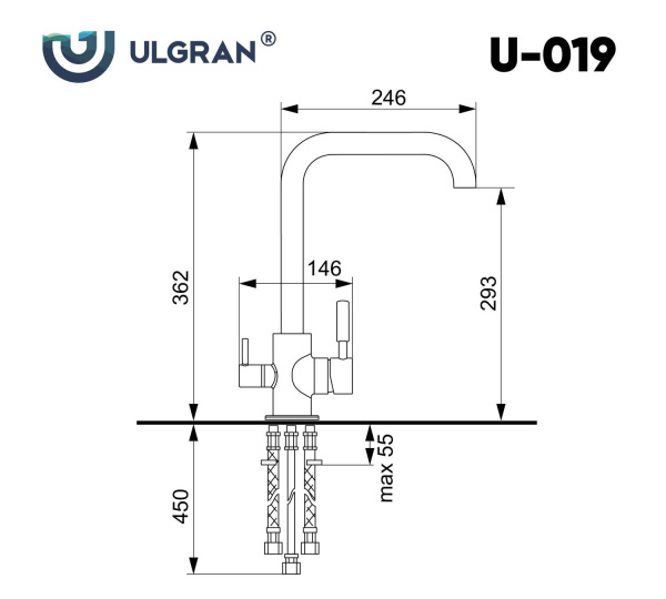 Смеситель для кухни Ulgran U-019-310, серый