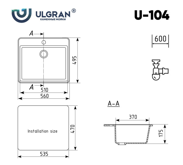 Мойка кухонная Ulgran U-104-343, антрацит