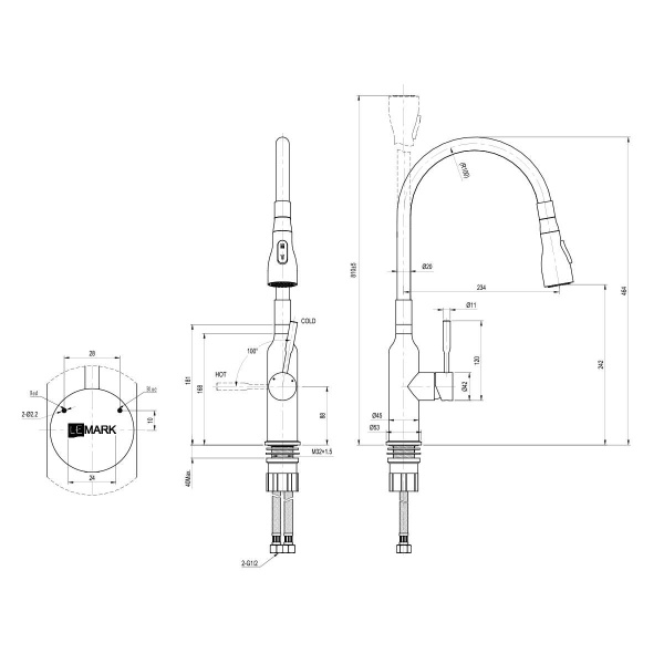 Смеситель Lemark Expert LM5082S-Black для кухни, с гибким изливом и 2-х фун. аэрат, сталь/черный