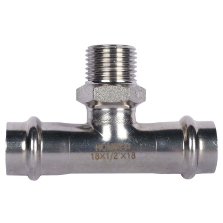 ROMMER RSS-0015-001812 ROMMER Тройник-переходник-ВР, 18х1/2, из нержавеющей стали прессовой