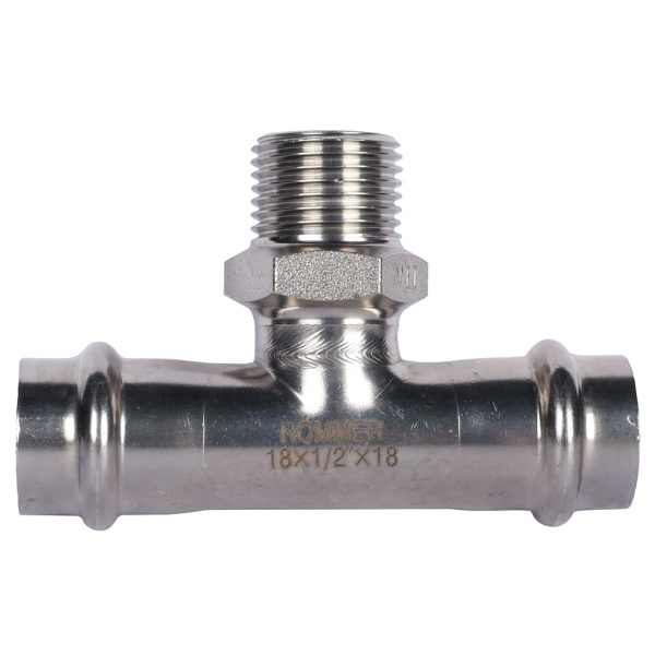 ROMMER RSS-0015-001812 ROMMER Тройник-переходник-ВР, 18х1/2, из нержавеющей стали прессовой