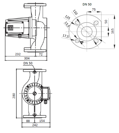 Циркуляционный насос для отопления Shinhoo BASIC 50-12SF 3x380V, 24 м³/ч, напор 13.1 м