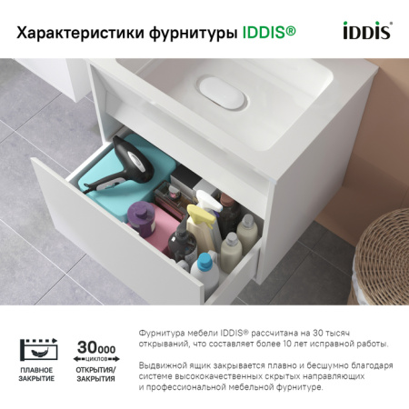 Тумба с умывальником подвесная с ящиком, белая, 80 см, Esper, IDDIS, ESP80W0i95K