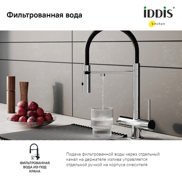 Смеситель для кухни с фильтром и гибким изливом, хром, Ace, IDDIS, ACESBFFi05