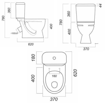 Унитаз-компакт Sanita Стандарт эконом, косой выпуск, антивсплеск