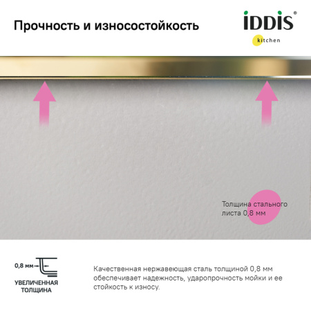 Мойка, нерж.сталь, универсального монтажа, матовое золото, D-425*180,  Edifice, IDDIS, EDI42B0i77