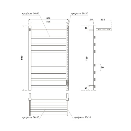 Полотенцесушитель электрический Point Меркурий PN83858PGR П7 500x800 с полкой, диммер справа, графит