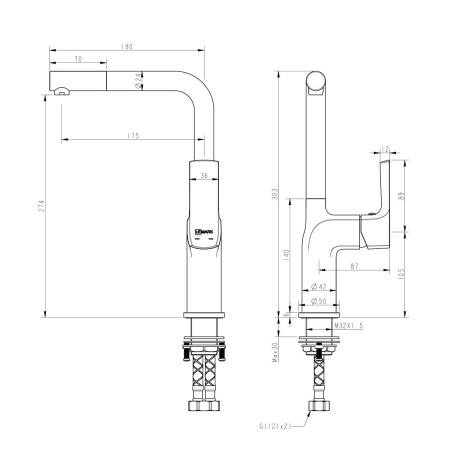 Смеситель Lemark Ursus LM7205BLR для кухни с высоким поворотным изливом, черный/розовое золото