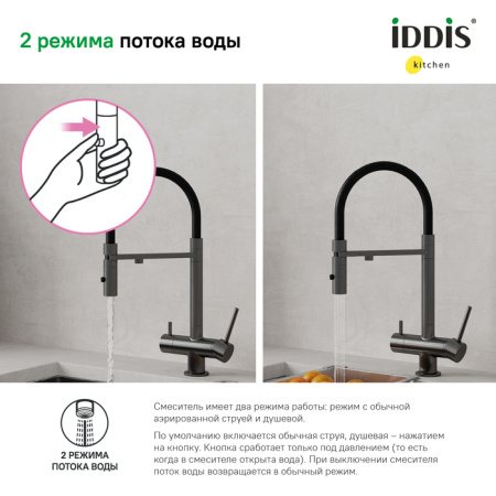 Смеситель для кухни с фильтром и гибким изливом, графит, Ace, IDDIS, ACEGMFFi05