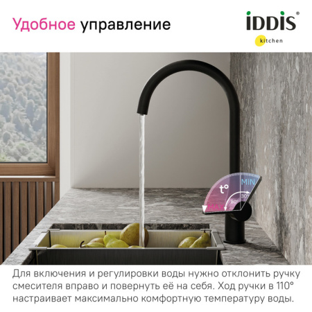 Смеситель для кухни с каналом для фильтрованной воды, черный матовый, Pure, IDDIS, PURBLFJi05