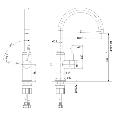 Смеситель Lemark Expert LM5079S для кухни с поворотным изливом, сталь