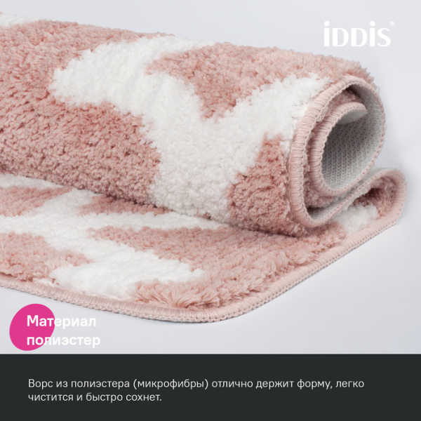 Коврик для ванной комнаты, 50x80, микрофибра, розовый, IDDIS, BPQS01Mi12