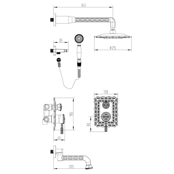 Смеситель Lemark Jasmine LM6622B для ванны и душа встраиваемый с дополнит. 1-функц. лейкой, бронза