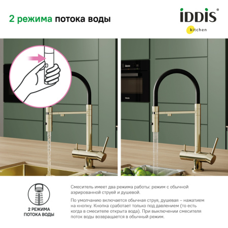 Смеситель для кухни с фильтром и гибким изливом, матовое золото, Ace, IDDIS, ACEMGFFi05