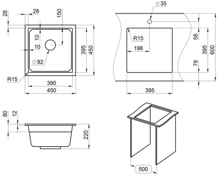 Кухонная мойка Granula KS-4501U алюминиум