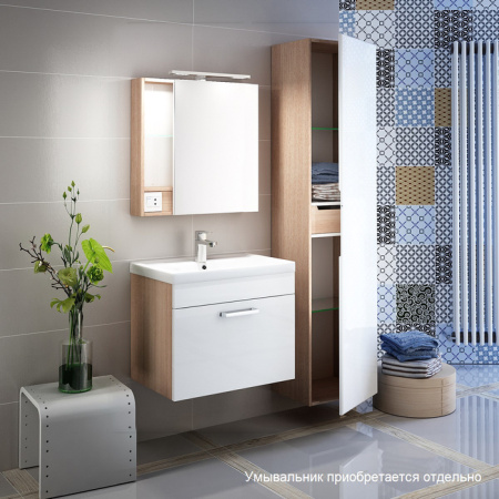 Тумба для ванной комнаты, подвесная, белая/под дерево, 50 см, Mirro, IDDIS, MIR50W0i95. Подходит умывальник 0015000U28