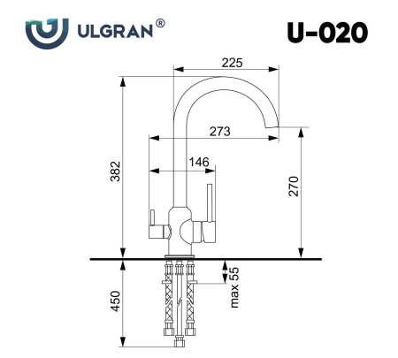 Смеситель для кухни ULGRAN U-020-304, нержавеющая сталь